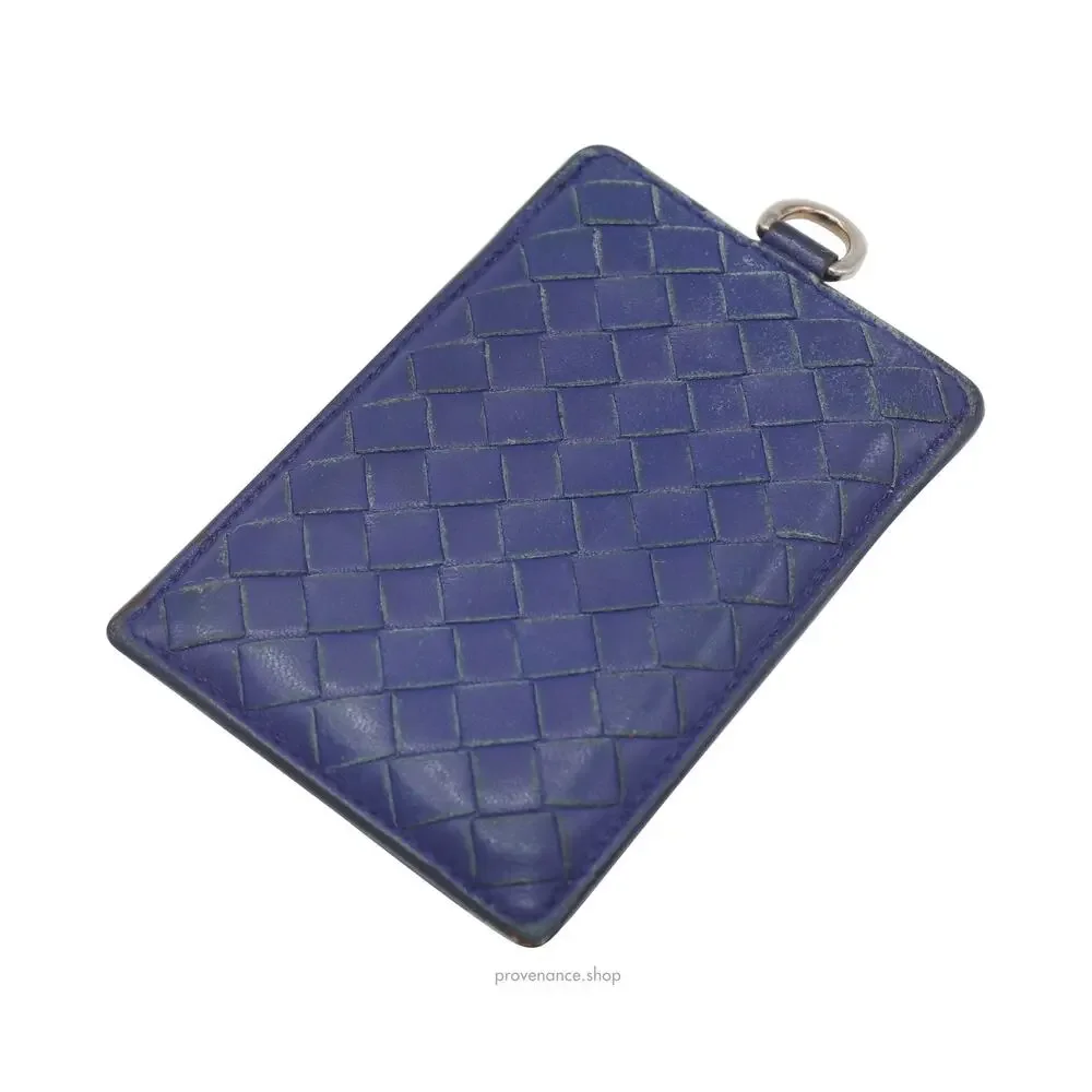 🔴 Bottega Veneta ID Card Holder Wallet - Blue Intrecciato Leather